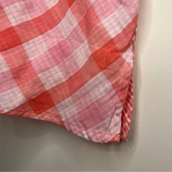 SUZANNA BETRO Weekend Gingham Cotton Gauzy Oversized Buttondown Short Sleeve Top - Picture 5 of 8